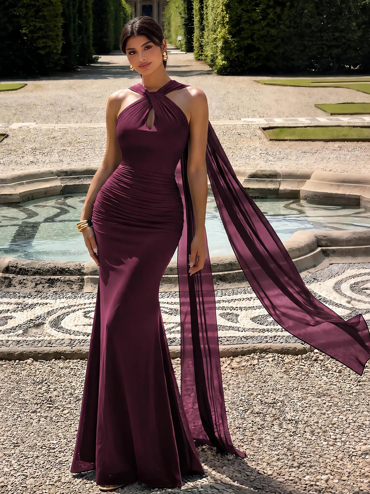 Amara Halter Maxi Dress, Burgundy front