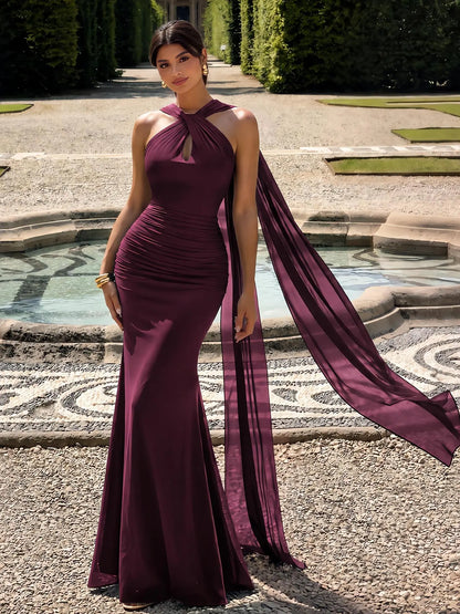 Amara Halter Maxi Dress, Burgundy front