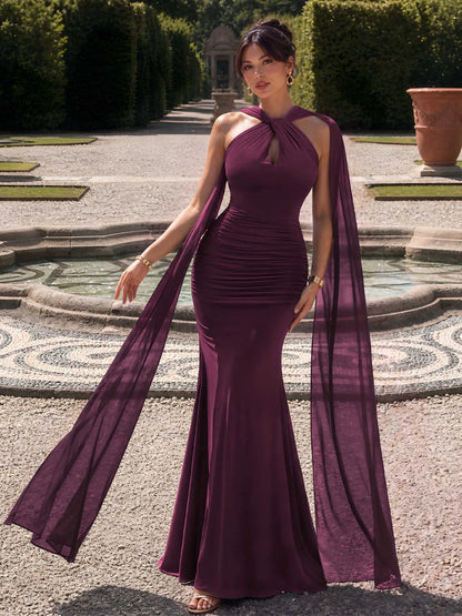 Amara Halter Maxi Dress, Burgundy ribbon detail