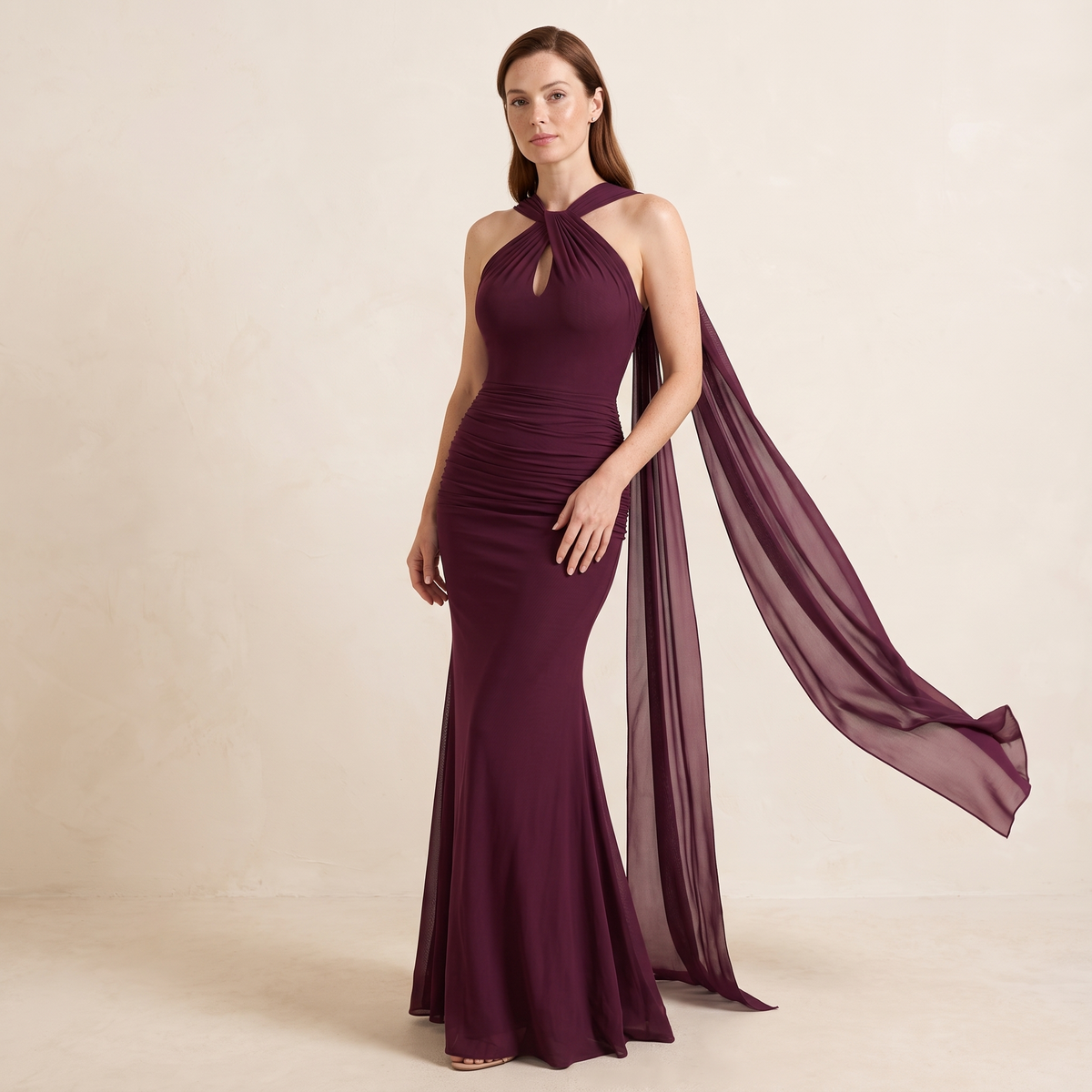 Amara Burgundy, styled on a model in studio