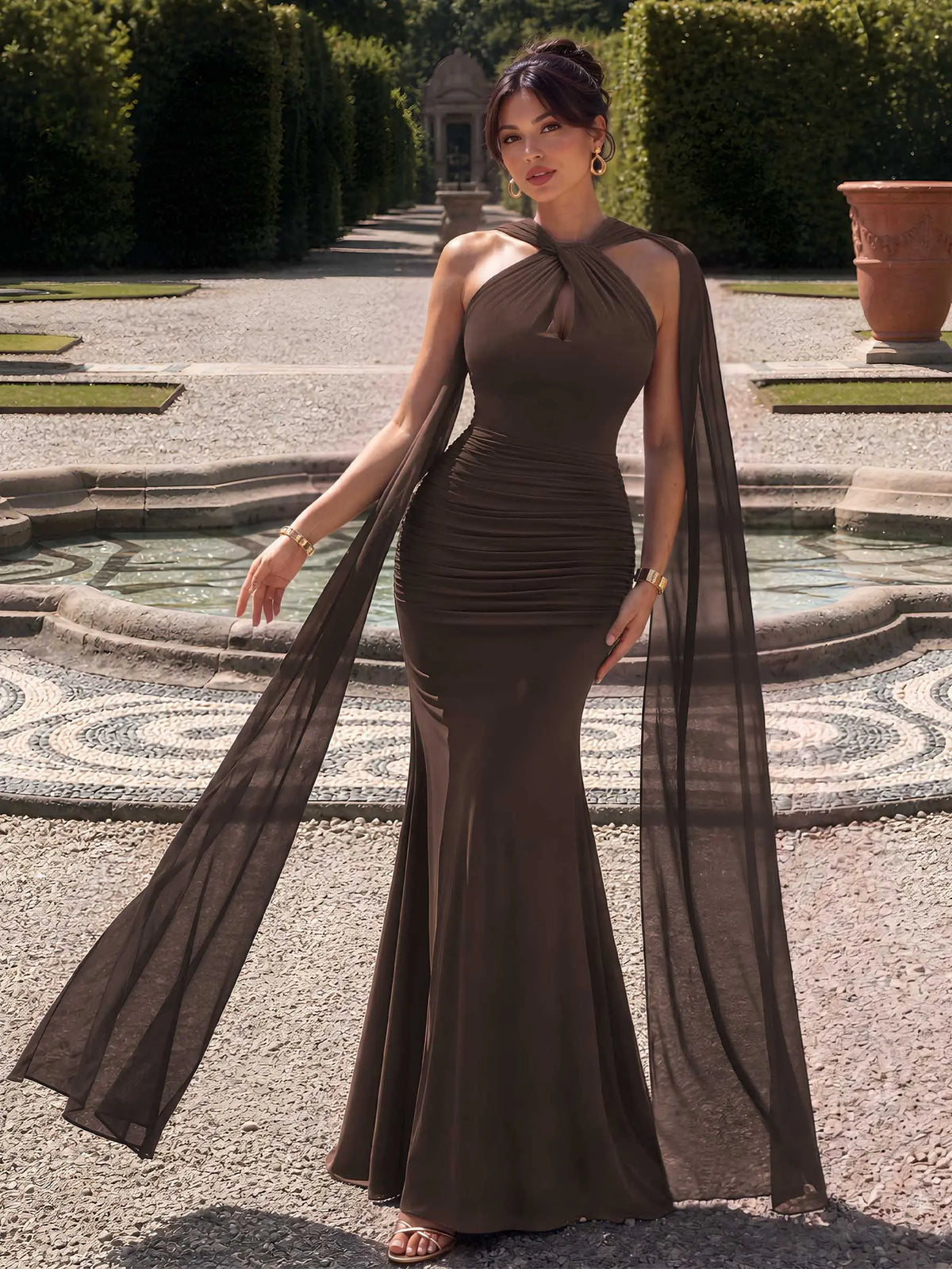 Amara Halter Maxi Dress, Coffee front