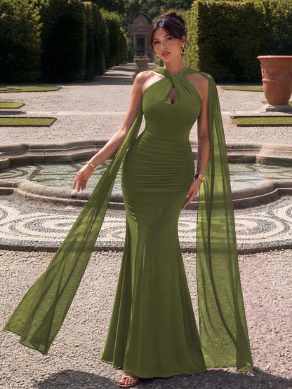 Amara Halter Maxi Dress, Olive Green front